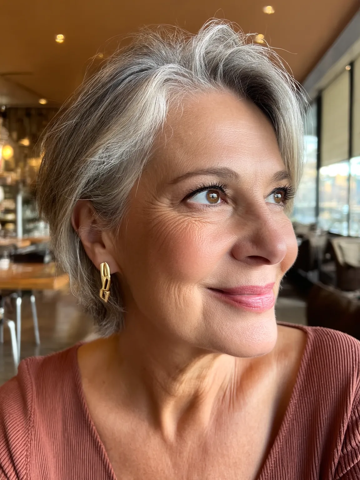 Short Straight Soft Silver Layered Bob with Side Bangs
